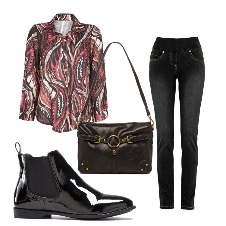 Outfit donna - Total look #1507763. Stile Trendy per Tutti i giorni. Abbinamento con jeans, stivaletti chelsea, camicie, borse a spalla.