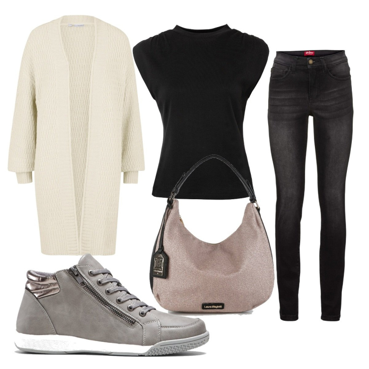Outfit donna - Total look #1507774. Stile Basic per Tutti i giorni. Abbinamento con blazer, jeans slim fit, sneakers alte, cardigans, borse a spalla.