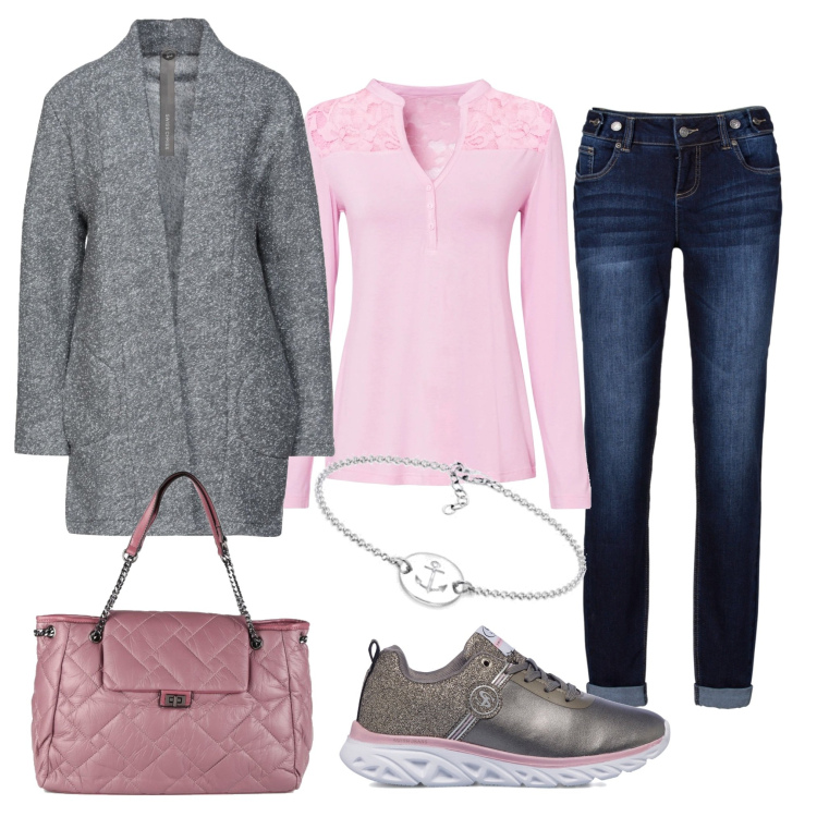 Outfit donna - Ancora. Stile Urban per Tutti i giorni. Abbinamento con jeans boyfriend, maglieria, cappotti, borse a spalla, sneakers, braccialetti.