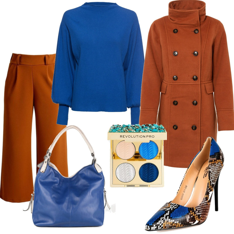 Outfit donna - Shopper. Stile Trendy per Tutti i giorni. Abbinamento con maglieria, cappotti, pantaloni a palazzo, décolleté, borse a spalla, ombretti.