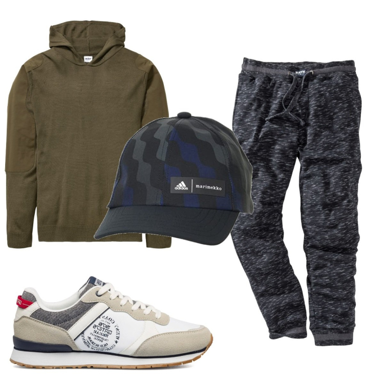Outfit uomo - Total look #1508614. Stile Trendy per Tutti i giorni. Abbinamento con pantaloni, maglieria, sneakers, cappelli con visiera.