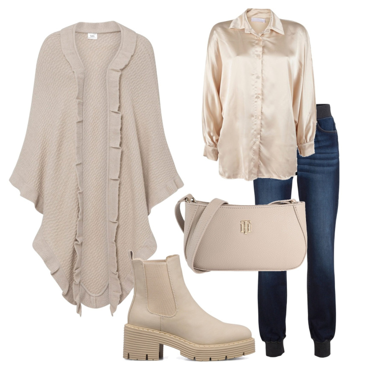 Outfit donna - Total look #1508767. Stile Casual chic per Tutti i giorni. Abbinamento con jeans boyfriend, cappotti, borse a tracolla, camicie, stivaletti.