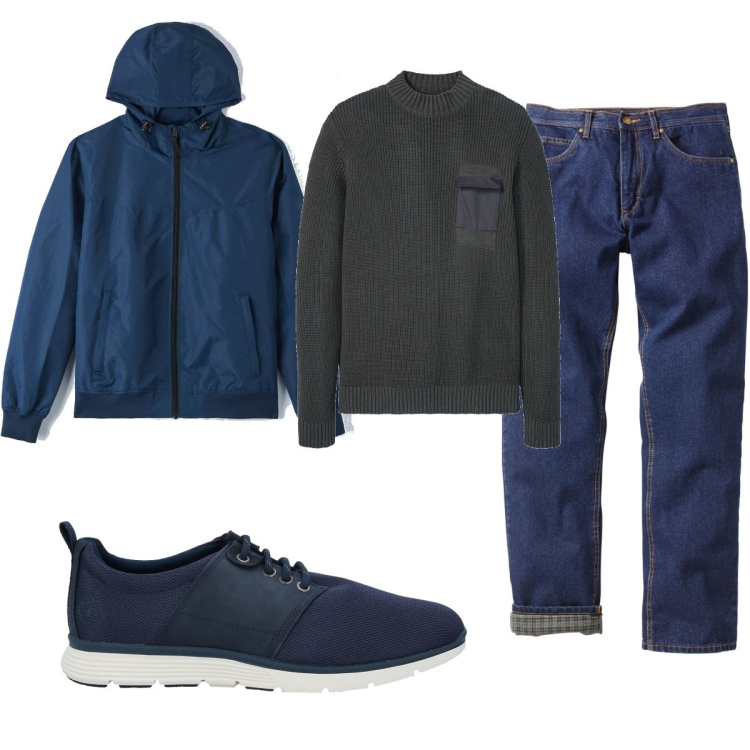 Outfit uomo - Total look #1509613. Stile Trendy per Tutti i giorni. Abbinamento con jeans dritti, maglieria, sneakers, cappotti.