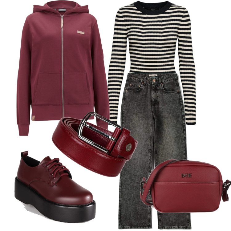 Outfit donna - Intramontabili righe. Stile Casual per Tutti i giorni. Abbinamento con felpe con cappuccio, jeans, francesine, borse a mano, cinture, pullovers.