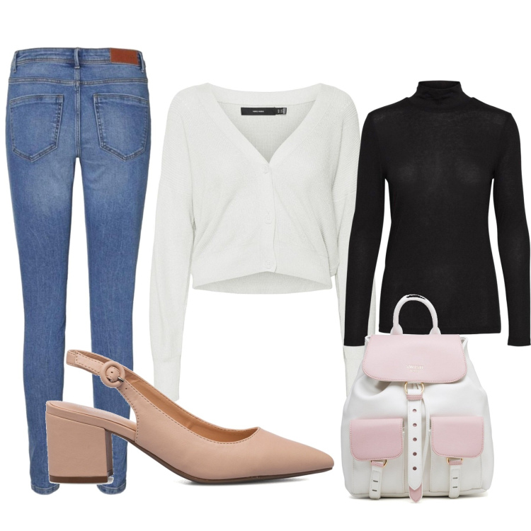 Outfit donna - Angel. Stile Basic per Ufficio. Abbinamento con jeans, décolleté, jeans skinny, cardigans, zaini.