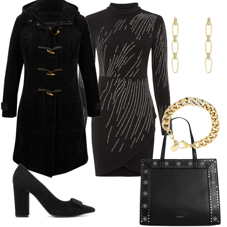 Outfit donna - Avvocato torna in studio. Stile Casual chic per Ufficio. Abbinamento con montgomery, vestiti, borse a mano, braccialetti, orecchini, décolleté.