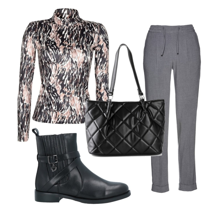 Outfit donna - Total look #1510398. Stile Trendy per Tutti i giorni. Abbinamento con pantaloni, borse a mano, stivaletti, t-shirt.