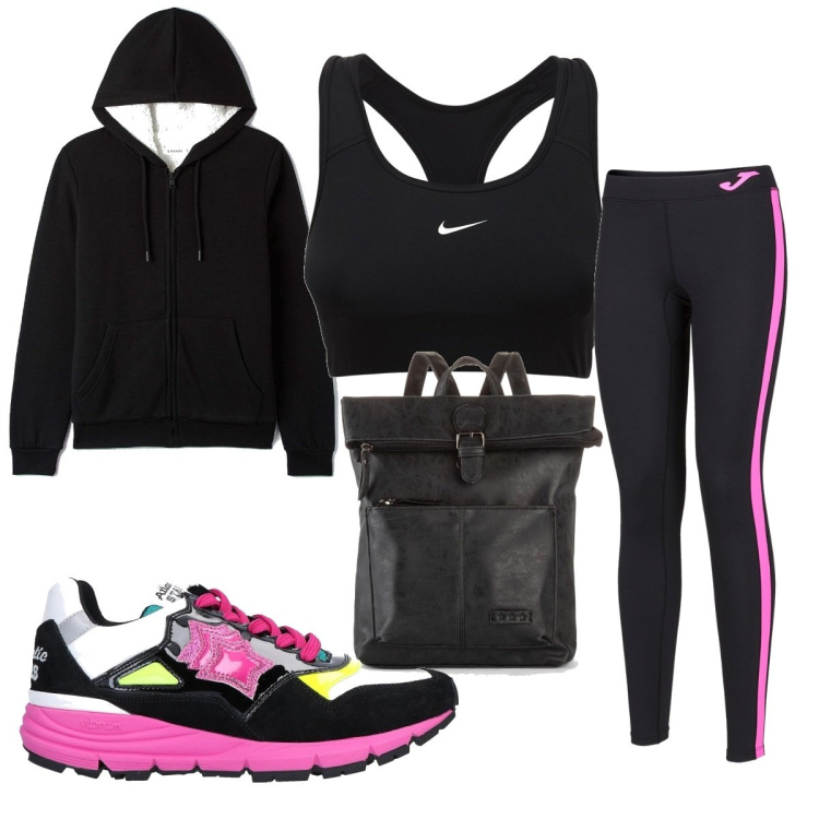 Outfit donna - Total look #1510476. Stile Basic per Sport. Abbinamento con zaini, sneakers, felpe con cappuccio, leggings, top.