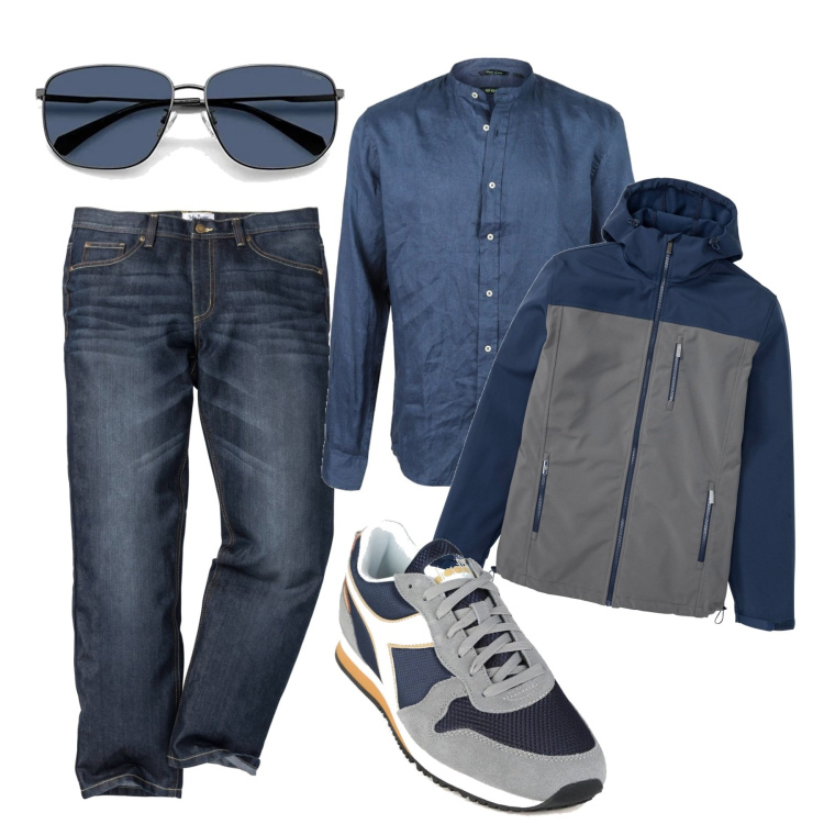 Outfit uomo - Occhiali blu. Stile Casual per Tutti i giorni. Abbinamento con jeans dritti, giacche, camicie, sneakers, occhiali da sole.