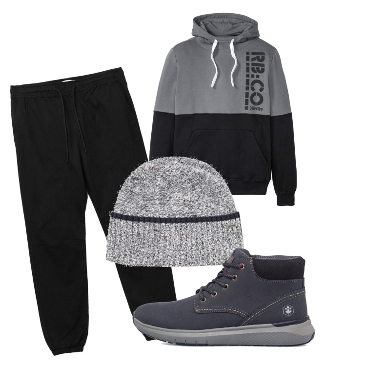 Outfit uomo - In grigio. Stile Urban per Tutti i giorni. Abbinamento con felpe con cappuccio, pantaloni, stivali e stivaletti, berretti.
