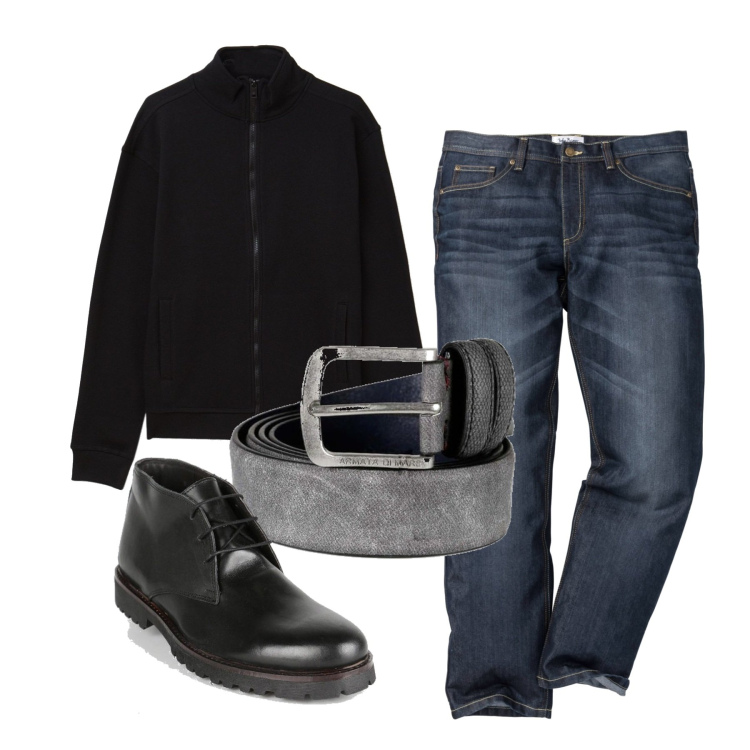 Outfit uomo - Cintura grigia. Stile Urban per Tutti i giorni. Abbinamento con jeans dritti, cinture, stivali e stivaletti, felpe.