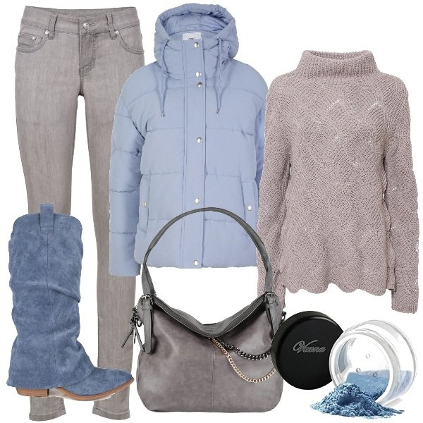 Outfit donna - Plus size: il mio stile comodo. Stile Trendy per Tutti i giorni. Abbinamento con jeans skinny, maglieria, piumini, stivali, borse a spalla, ombretti.