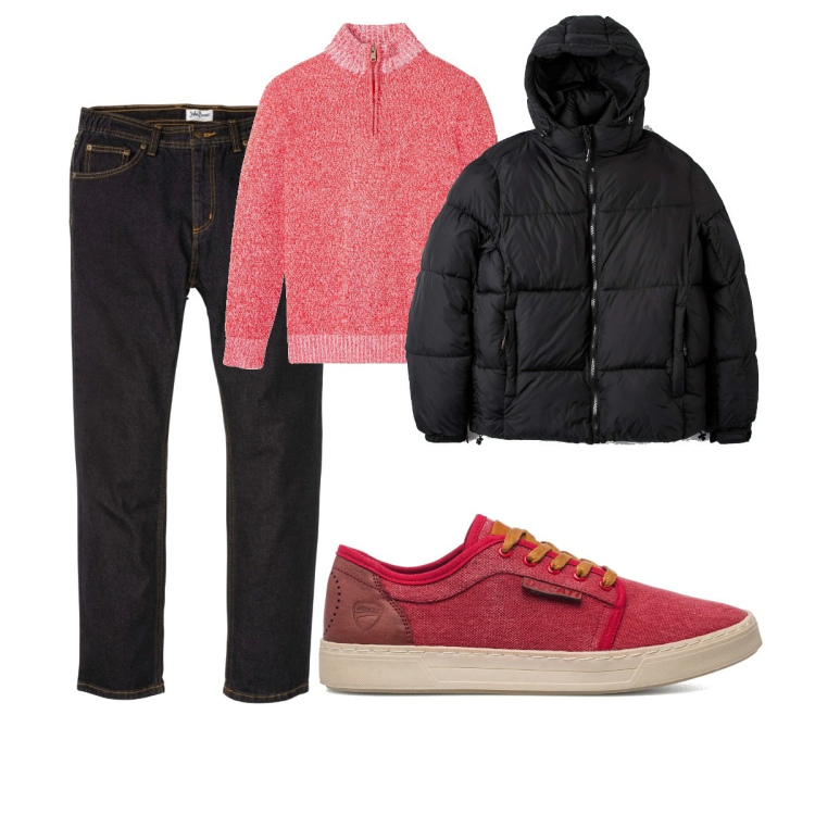 Outfit uomo - Casual #1267. Stile Casual per Tutti i giorni. Abbinamento con jeans dritti, maglieria, cappotti, sneakers.