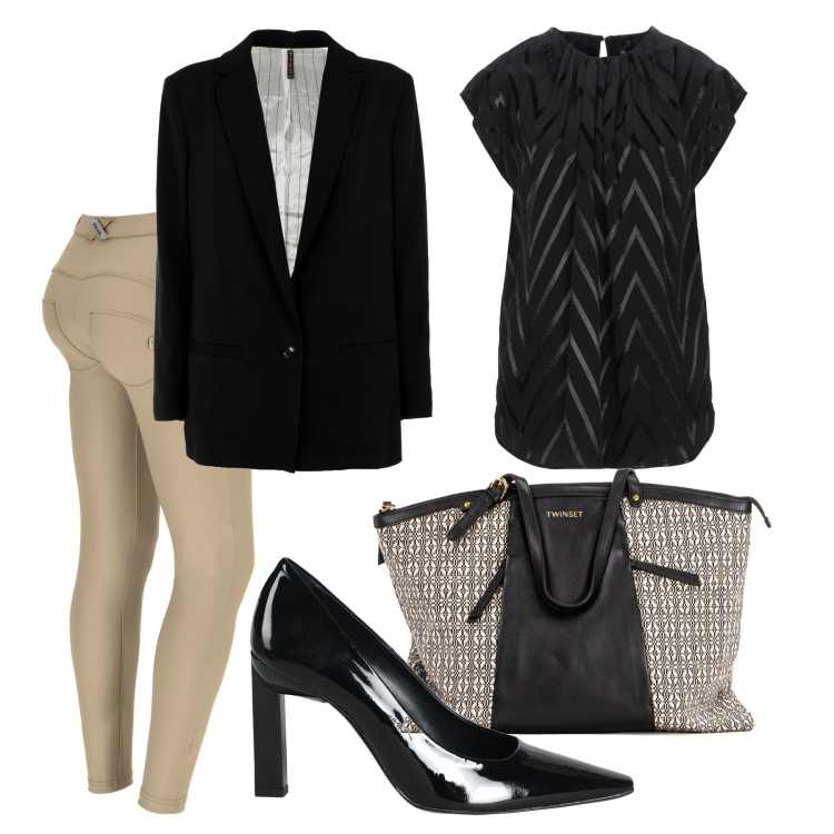 Outfit donna - Vado in banca. Stile Bon Ton per Ufficio. Abbinamento con bluse, décolleté, borse a mano, giacche, pantaloni skinny.