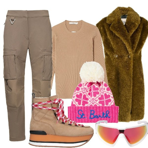 Outfit donna - Occhiali iper cool. Stile Trendy per Tutti i giorni. Abbinamento con stivaletti, pullovers, berretti, cappotti, occhiali da sole, pantaloni cargo.