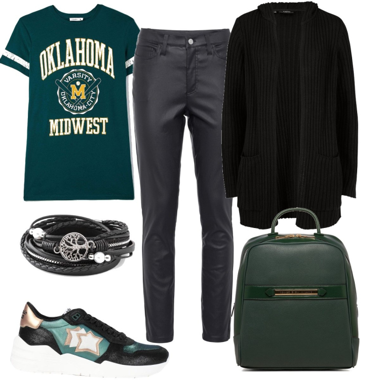 Outfit donna - Caldo maxi cárdigan per le lezioni. Stile Basic per Scuola/Università. Abbinamento con cardigans, braccialetti, pantaloni skinny, sneakers, t-shirt, zaini.