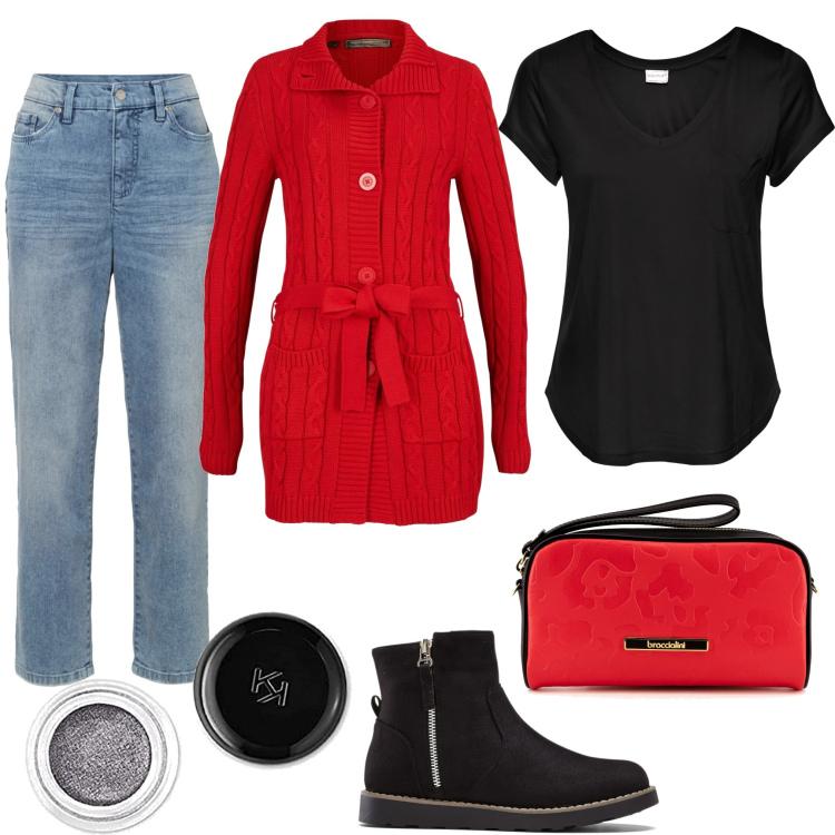 Outfit donna - Con Braccialini. Stile Urban per Tutti i giorni. Abbinamento con stivaletti, cardigans, jeans mom, maglieria, borse a tracolla, ombretti.