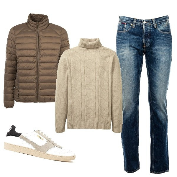 Outfit uomo - Roberto. Stile Casual per Tutti i giorni. Abbinamento con jeans, piumini, sneakers, maglieria.
