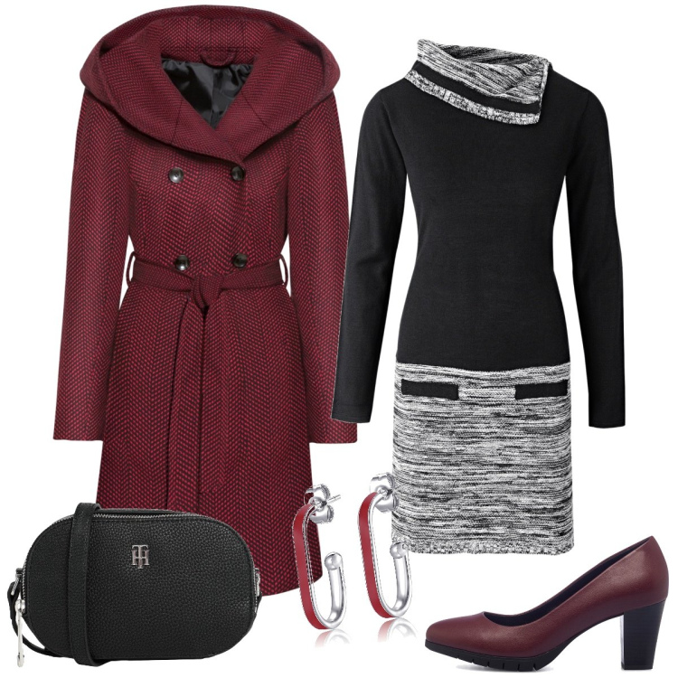 Outfit donna - L’abito in maglia. Stile Bon Ton per Tutti i giorni. Abbinamento con vestiti, cappotti, borse a tracolla, orecchini, décolleté.
