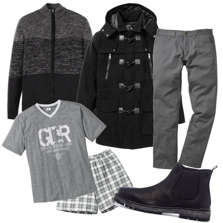 Outfit uomo - Per quando è freddo. Stile Casual per Tutti i giorni. Abbinamento con pantaloni, abbigliamento da notte, montgomery, cardigans, stivali e stivaletti.