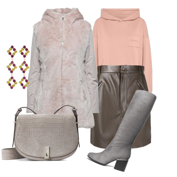 Outfit donna - Felpa e chandeliers. Stile Casual chic per Tutti i giorni. Abbinamento con stivali, cappotti, felpe con cappuccio, minigonne, borse a tracolla, orecchini.