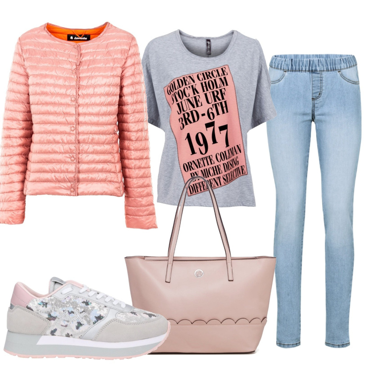 Outfit donna - Giro al centro. Stile Urban per Tutti i giorni. Abbinamento con maglieria, jeggings, sneakers, piumini, borse a spalla.