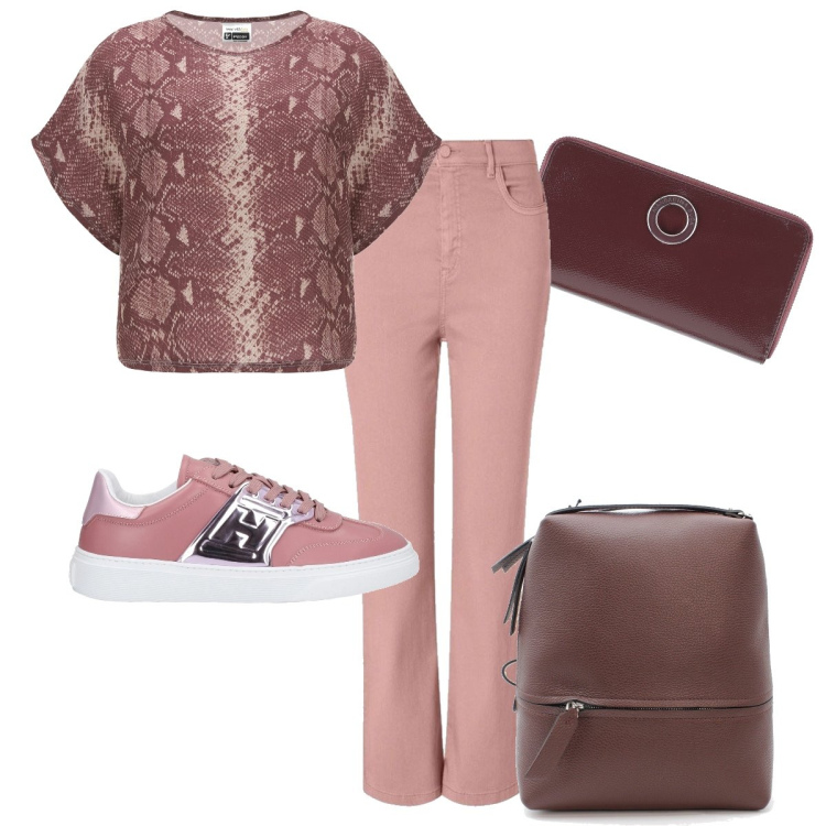 Outfit donna - La t-shirt pitonata. Stile Casual per Tutti i giorni. Abbinamento con sneakers, portafogli, jeans skinny, zaini, maglieria.