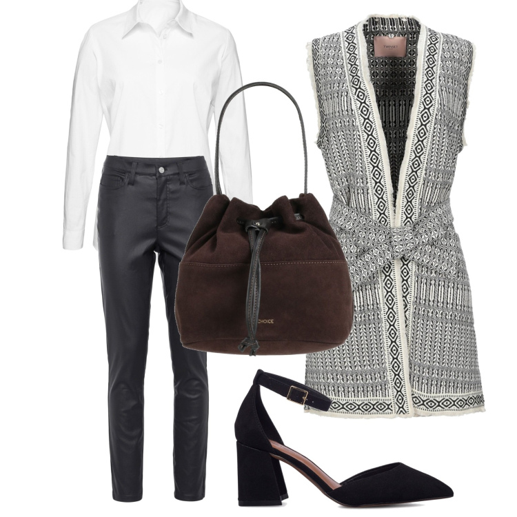 Outfit donna - Il gilet annodato. Stile Bon Ton per Ufficio. Abbinamento con camicie, pantaloni skinny, cappotti, borse a mano, décolleté.