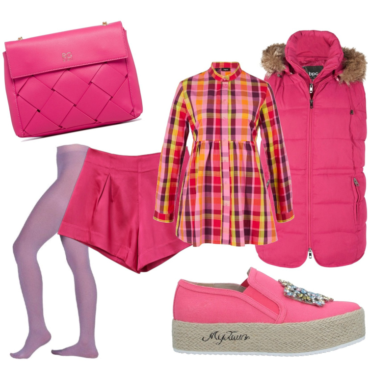 Outfit donna - Purple unicorn. Stile Sporty chic per Tutti i giorni. look ideale per Petite. Abbinamento con gilet, camicie, sneakers, bermuda, collant, borse a tracolla.