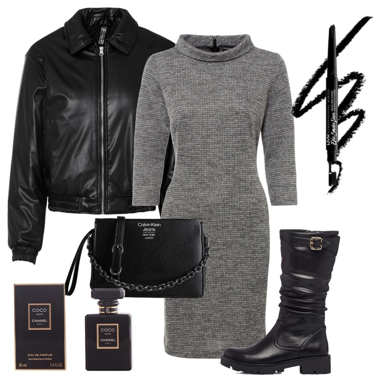 Outfit donna - Rock per una serata fuori. Stile Rock per Serata fuori. Abbinamento con borse a mano, vestiti, bomber, stivali, profumi, ombretti.