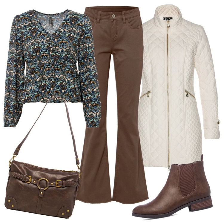 Outfit donna - In ufficio o dove vuoi tu. Stile Casual per Tutti i giorni. Abbinamento con blazer, bluse, pantaloni, stivaletti, borse a spalla.