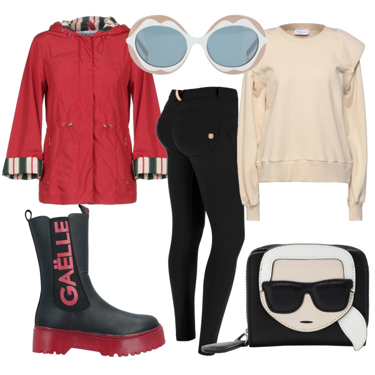 Outfit donna - Quattr\'occhi è meglio di due. Stile Casual per Tutti i giorni. Abbinamento con stivaletti, portafogli, giacche, felpe, occhiali da sole, pantaloni skinny.
