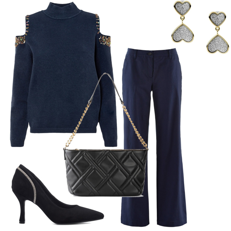 Outfit donna - Il pull coat. Stile Urban per Serata fuori. Abbinamento con pantaloni, maglieria, borse a mano, décolleté, orecchini.