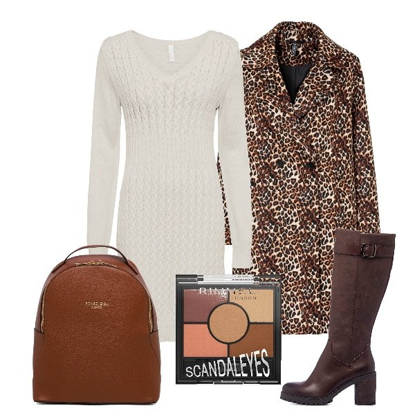 Outfit donna - Scandalosamente io. Stile Glamour per Ufficio. Abbinamento con vestiti, cappotti, stivali sopra il ginocchio, zaini, ombretti.