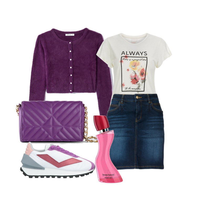 Outfit donna - Ghost outfitter - dinamica con la mini. Stile Trendy per Tutti i giorni. Abbinamento con gonne, borse a mano, sneakers, cardigans, t-shirt, profumi.