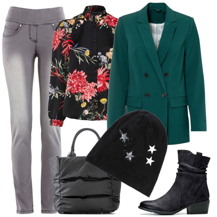 Outfit donna - La cuffia con le stelle. Stile Casual chic per Scuola/Università. Abbinamento con jeans slim fit, stivaletti texani, blazer, camicie, berretti, borse a mano.
