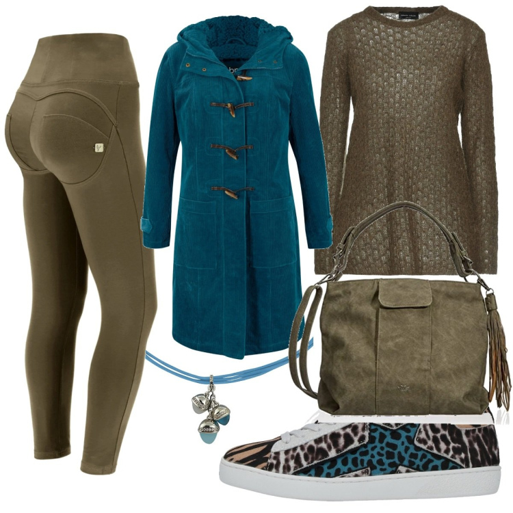 Outfit donna - Casual #1354. Stile Casual per Tutti i giorni. Abbinamento con montgomery, pullovers, sneakers, collane, pantaloni skinny, ciondoli.