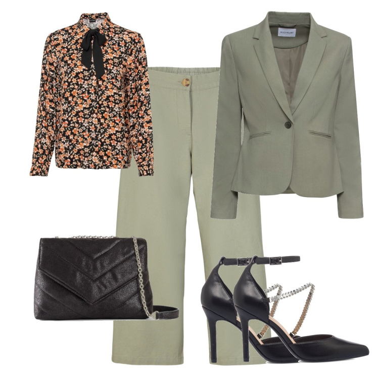 Outfit donna - Cerimonia in saldi. Stile Chic per Cerimonia. look ideale per Tall. Abbinamento con blazer, pantaloni culotte, camicie, borse a mano, décolleté.