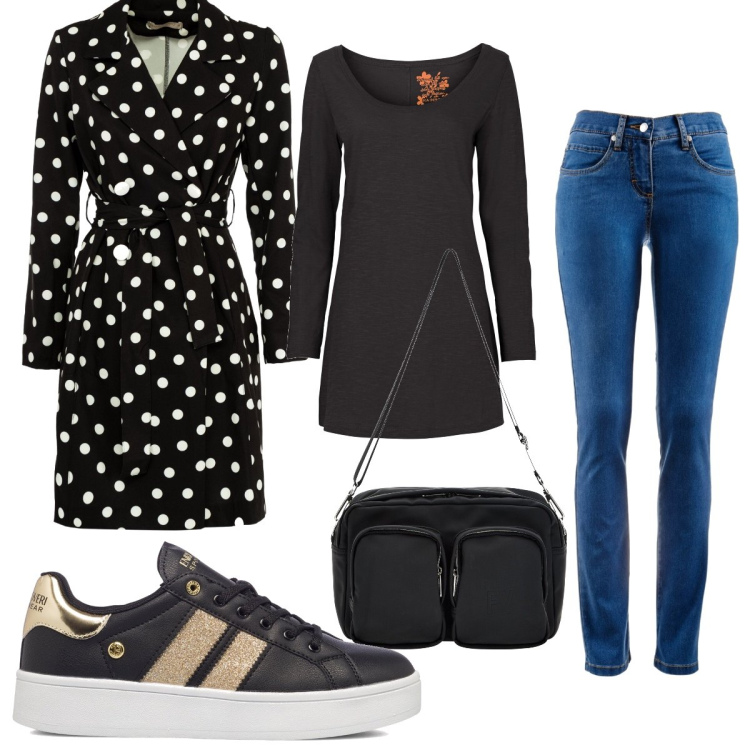 Outfit donna - Total look #1513878. Stile Basic per Tutti i giorni. Abbinamento con maglieria, jeans dritti, giacche, borse a tracolla, sneakers.