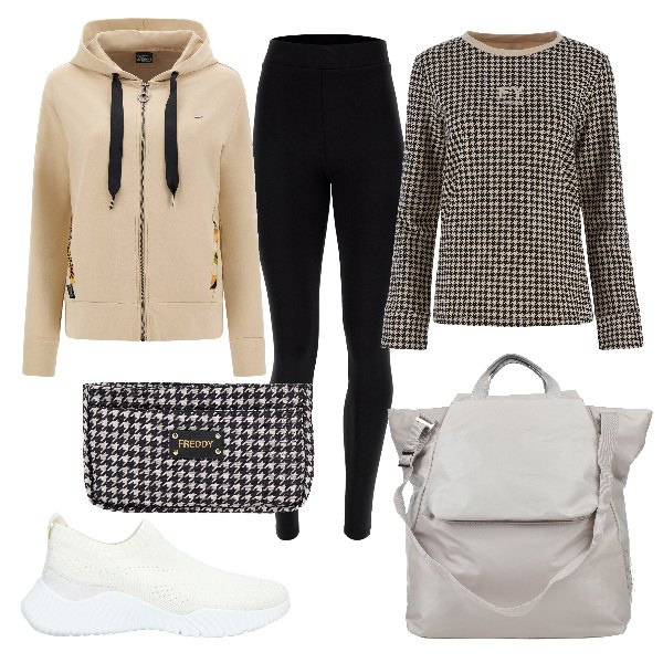 Outfit donna - Total look #1514094. Stile Urban per Sport. Abbinamento con borse a mano, sneakers, felpe con cappuccio, felpe, leggings, portafogli.