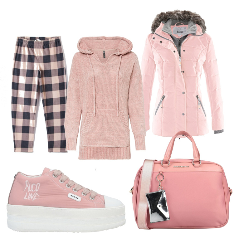 Outfit donna - Total look #1514100. Stile Romantica per Scuola/Università. Abbinamento con piumini, maglieria, borse a mano, sneakers, leggings.