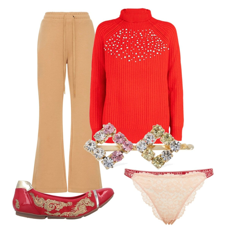 Outfit donna - Super comfy per casa. Stile Etnico per Tutti i giorni. Abbinamento con ballerine, maglieria, accessori per capelli, slip, pantaloni.