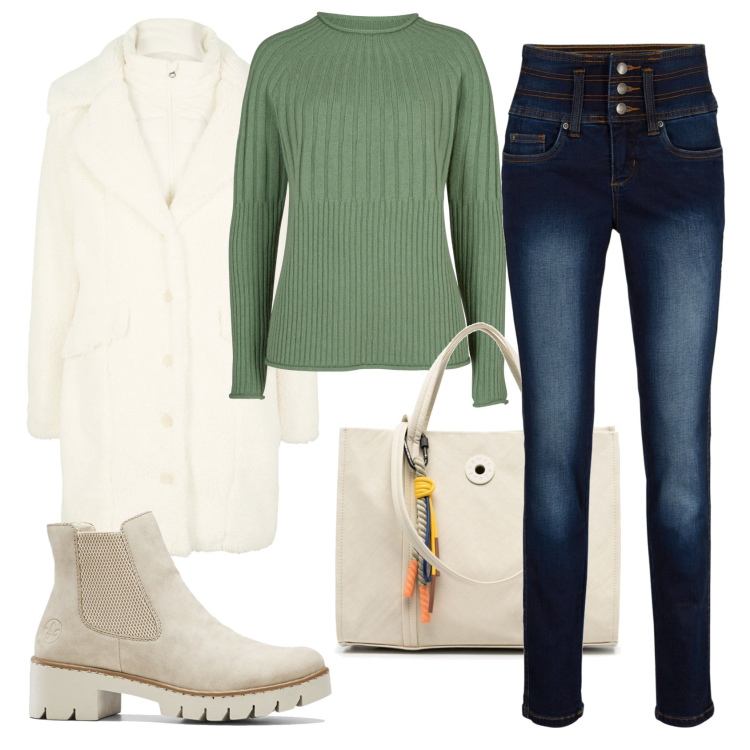 Outfit donna - FT - Il jeans G.A.G.. Stile Casual per Tutti i giorni. Abbinamento con jeans, maglieria, stivaletti, cappotti, borse tote.