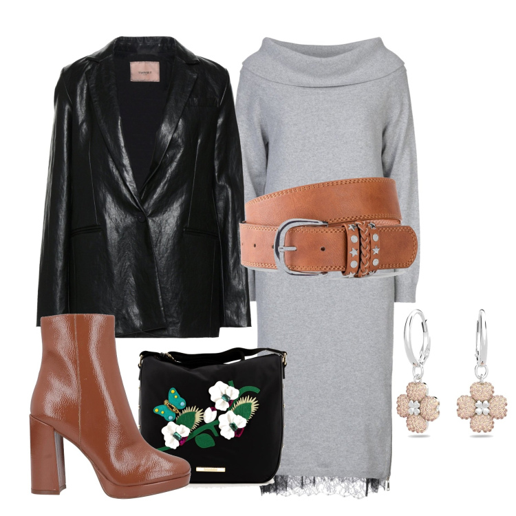 Outfit donna - Con l\'orlo in pizzo nero. Stile Urban per Tutti i giorni. Abbinamento con cinture, vestiti corti, stivaletti, blazer, borse a tracolla, orecchini.