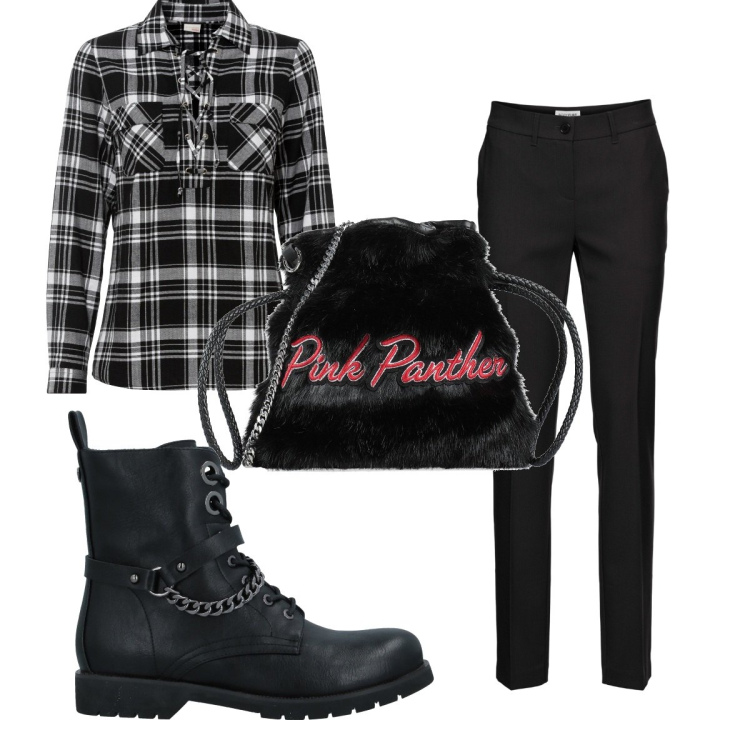 Outfit donna - Trendy #1676. Stile Trendy per Tutti i giorni. Abbinamento con pantaloni, bluse, stivaletti, borse a mano.