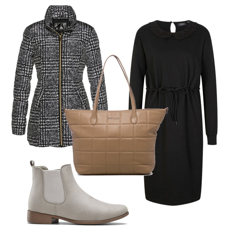 Outfit donna - Total look #1514876. Stile Trendy per Tutti i giorni. Abbinamento con giacche, vestiti, stivaletti chelsea, borse a spalla.