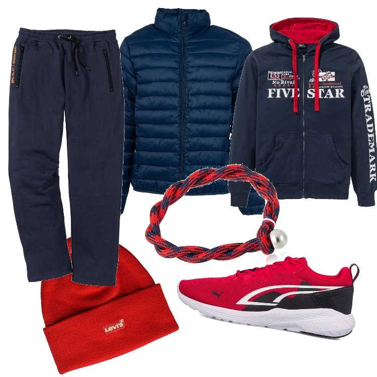 Outfit uomo - Osare con il colore Total look #1515232. Stile Casual per Tutti i giorni. Abbinamento con pantaloni, felpe con cappuccio, piumini, sneakers, braccialetti, berretti.