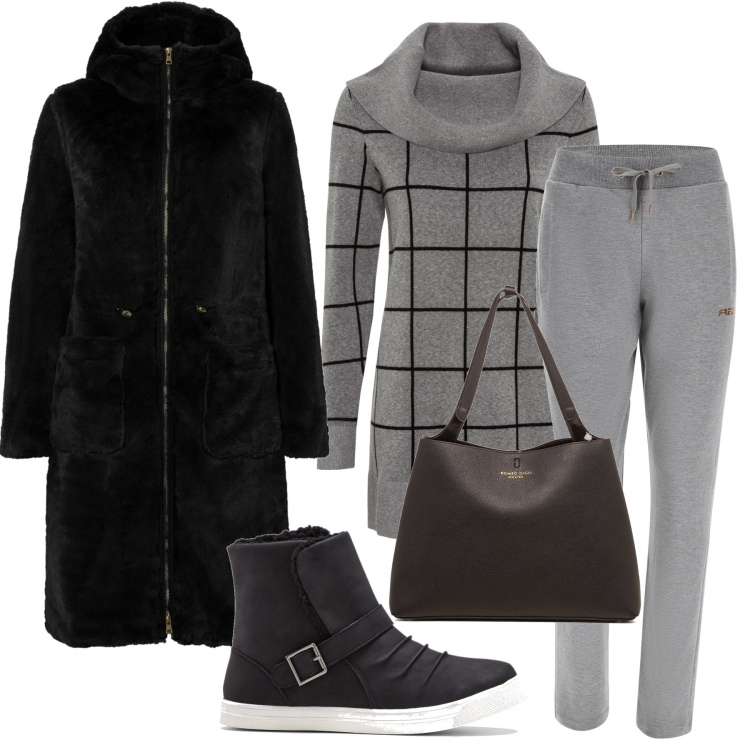 Outfit donna - A casa di Luca. Stile Basic per Tutti i giorni. Abbinamento con maglieria, stivaletti, ecopellicce, pantaloni, borse a spalla.