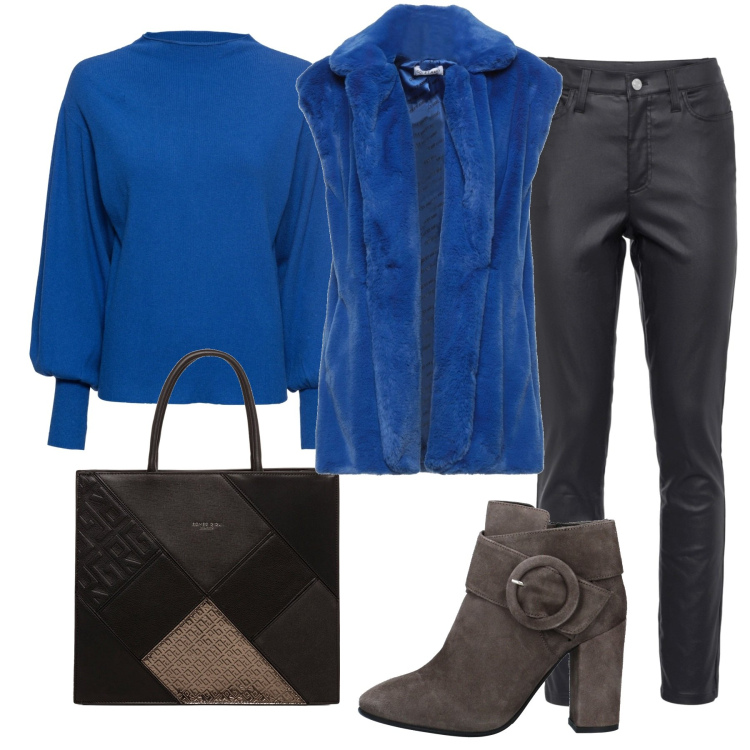 Outfit donna - A strati. Stile Basic per Tutti i giorni. Abbinamento con maglieria, pantaloni skinny, cappotti, stivaletti, borse a mano.