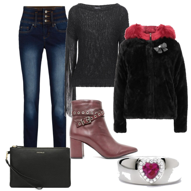 Outfit donna - Basic #875. Stile Basic per Serata fuori. Abbinamento con cappotti, pullovers, jeans, anelli, stivali, pochette.